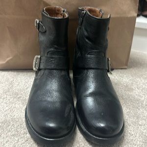 Pair of black leather motorcycle style Frye boots